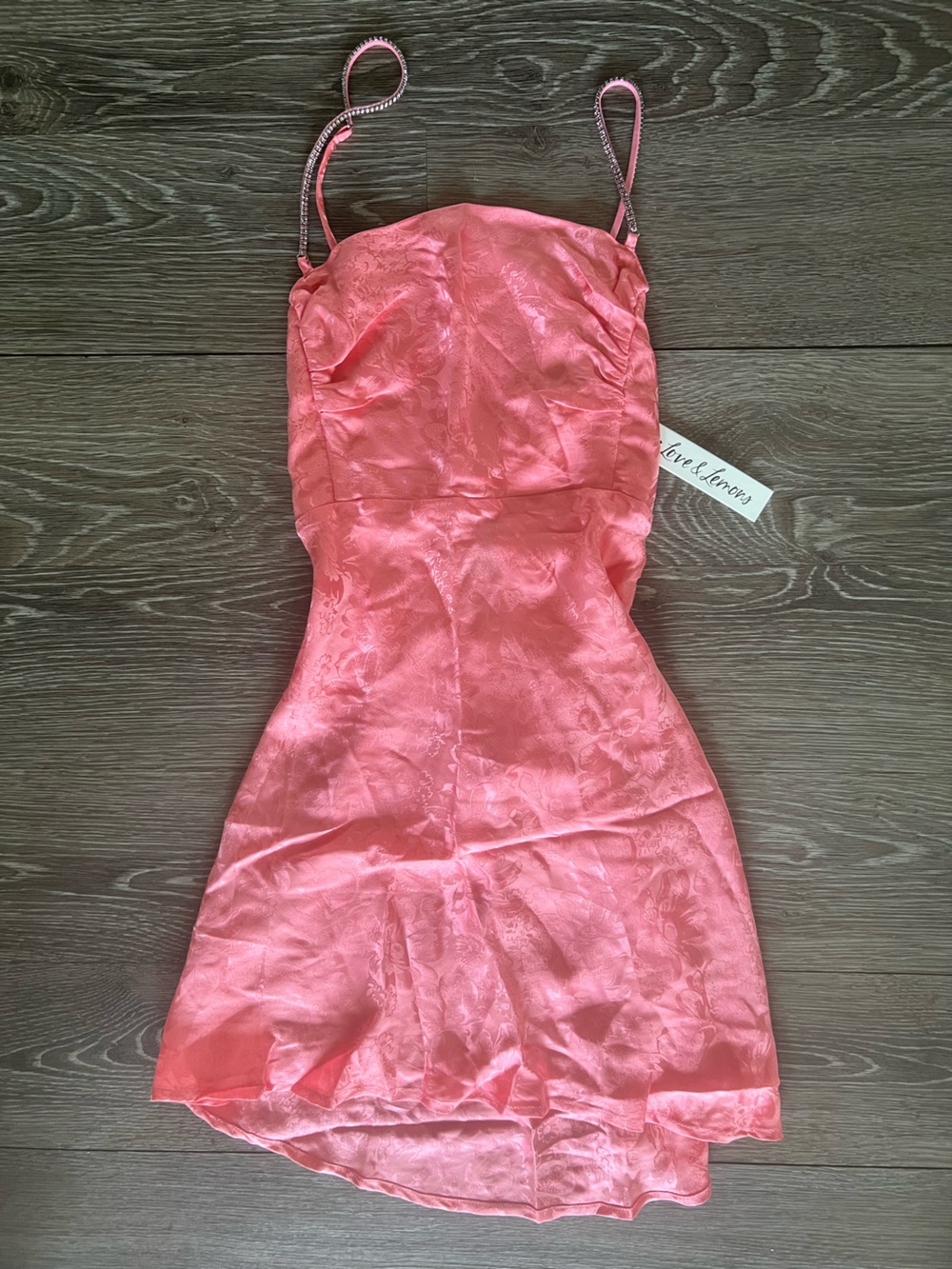 For Love & Lemons Pink Floral Jacquard Rhinestone Strap Mini Dress size small
